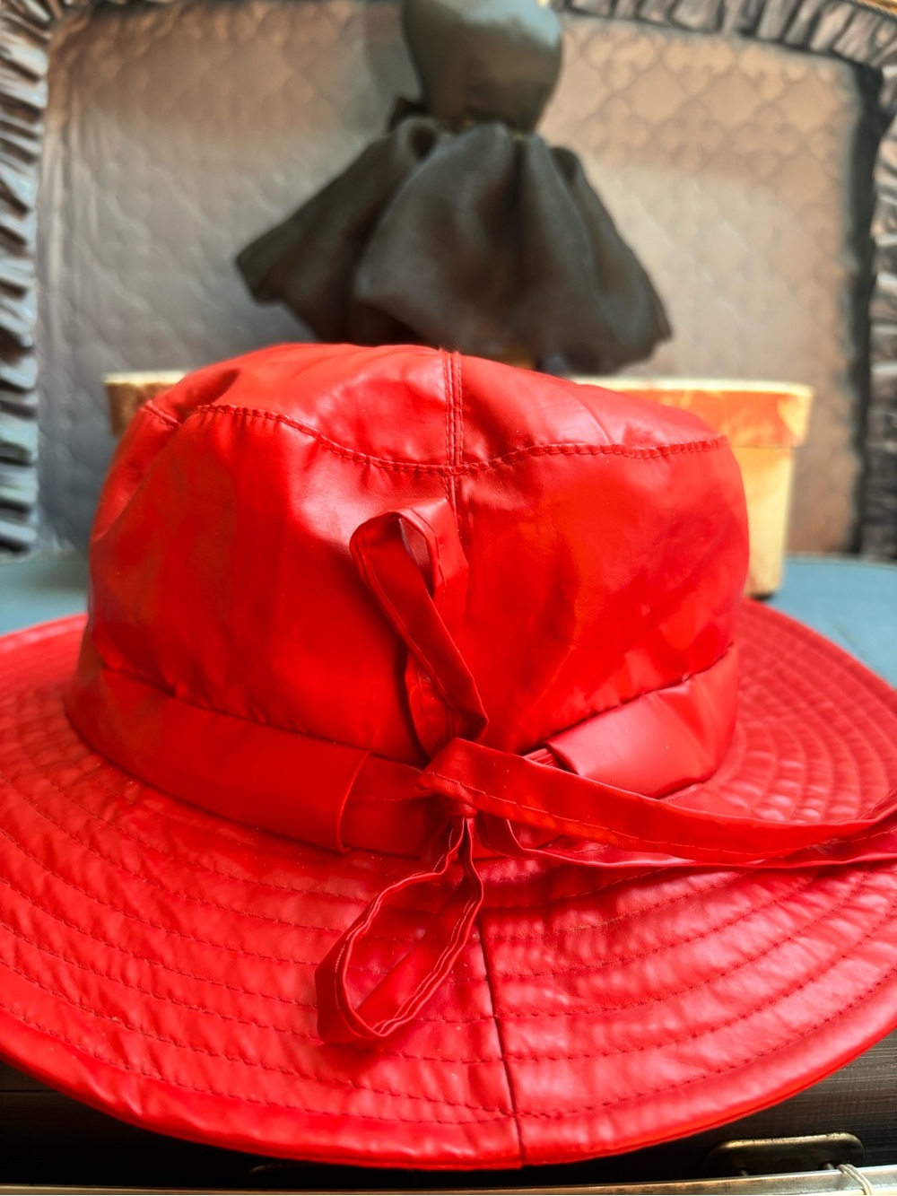 VTG Red Women's Bucket Hat with Ribbon Trim size 58cm